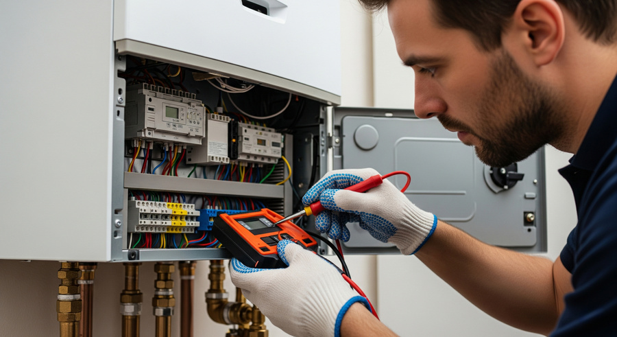 an expert working on furnace repair
